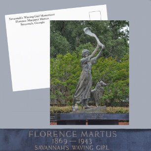 Savannah GA Waving Girl Monument Fotografisk Vykort