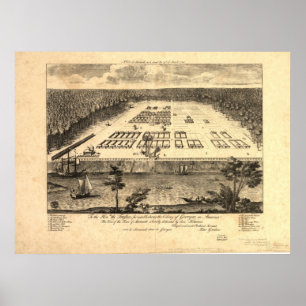 Savannah Georgia 1734 Antique Panoramic Karta Poster