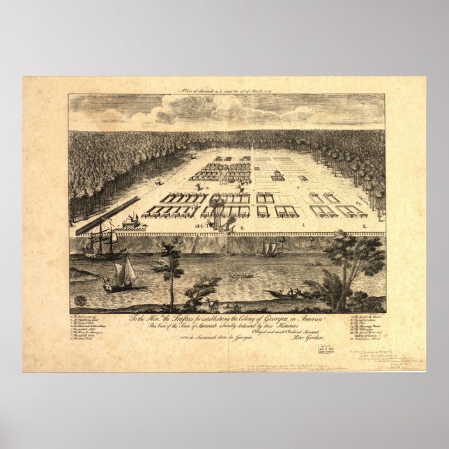 Savannah Georgia 1734 Panoramic Karta Poster (Framsidan)