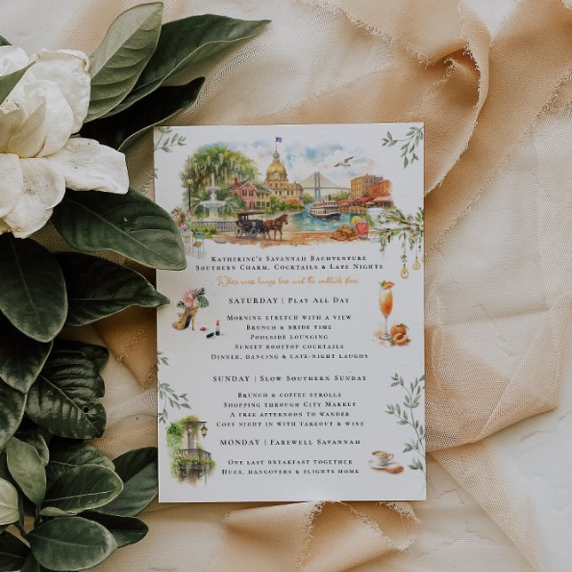 Savannah Georgia Bachelorette Weekend Itinerary Inbjudningar (Skapare uppladdad)