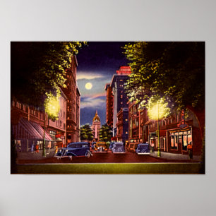 Savannah, Georgia Bull Street nattetid Poster