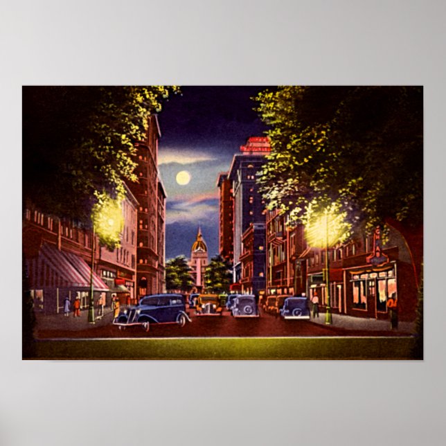 Savannah, Georgia Bull Street nattetid Poster (Framsidan)