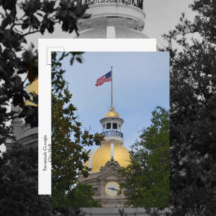 Savannah Georgia City Hall Gold Dome Fotografisk Vykort