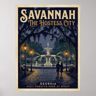 Savannah Georgia Forsyth Park Fontän Vintage Poster