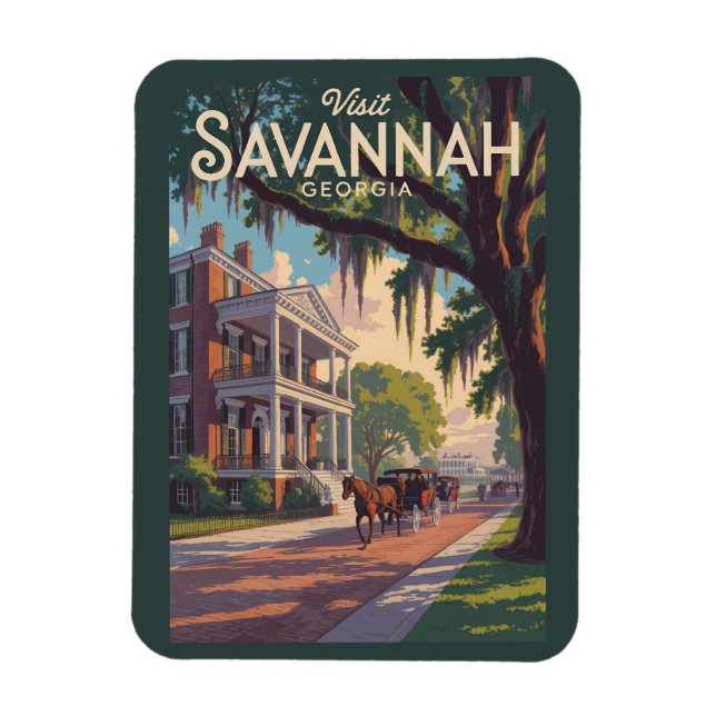 Savannah Georgia Hästvagnsillustration Retro Magnet (Vertikal)