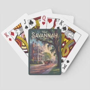 Savannah Georgia Horse Carriage Illustration Retro Casinokort