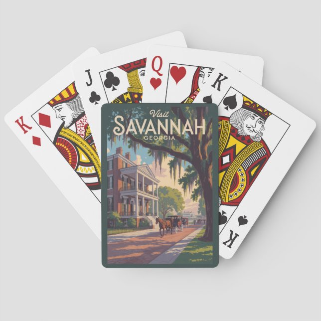 Savannah Georgia Horse Carriage Illustration Retro Casinokort (Baksidan)