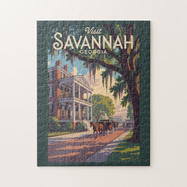 Savannah Georgia Horse Carriage Illustration Retro Pussel (Vertikal)