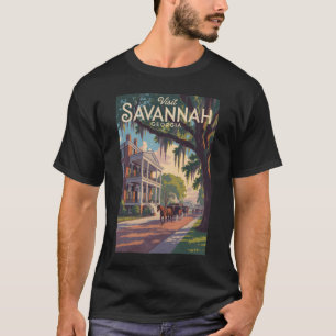 Savannah Georgia Horse Carriage Illustration Retro T Shirt