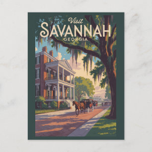 Savannah Georgia Horse Carriage Illustration Retro Vykort