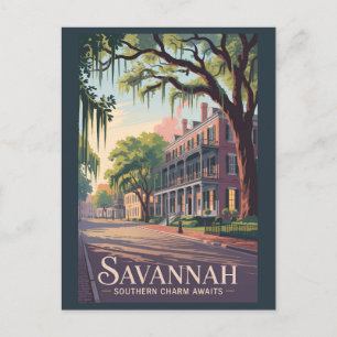Savannah Georgia Illustration Resa Konst Vintage Vykort