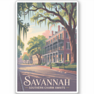 Savannah Georgia Illustration Travel Art Vintage Klistermärken
