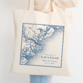 Savannah Georgia Karta Elegant Marinblå Bröllop Tygkasse