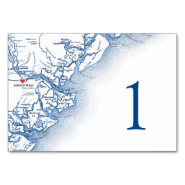Savannah Georgia Karta Elegant Navy Blue Bröllop Bordsnummer