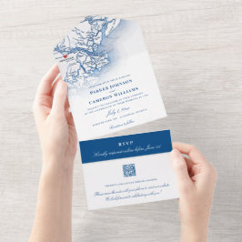 Savannah Georgia Karta Elegant Navy Bröllop