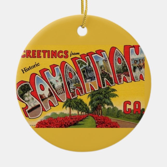 Savannah Georgia Retro Colorful Julgransprydnad Keramik (Framsidan)