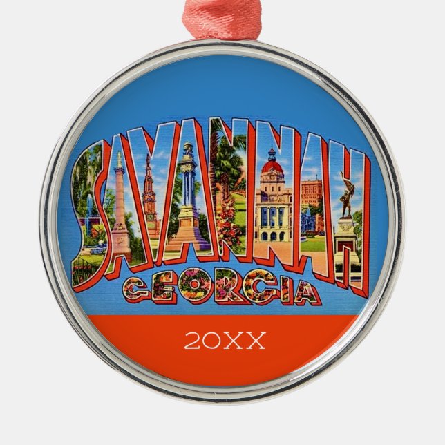Savannah Georgia Retro Postcard Ornament (Framsidan)