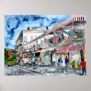 Savannah Georgia River Street cityscape Art Poster
