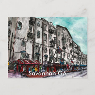 Savannah Georgia River Street konst ritning Vykort