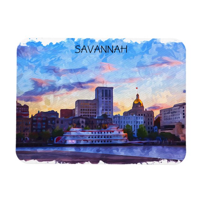 Savannah Georgia Skyline Riverfront Magnet (Horisontell)