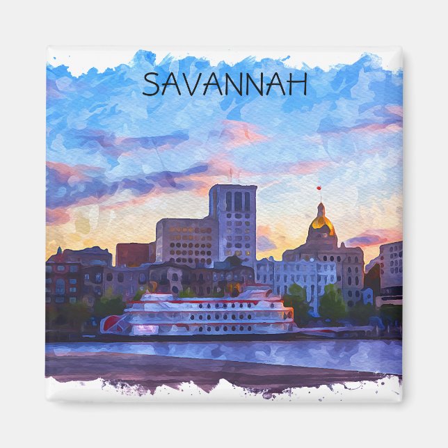 Savannah Georgia Skyline Riverfront Magnet (Framsidan)