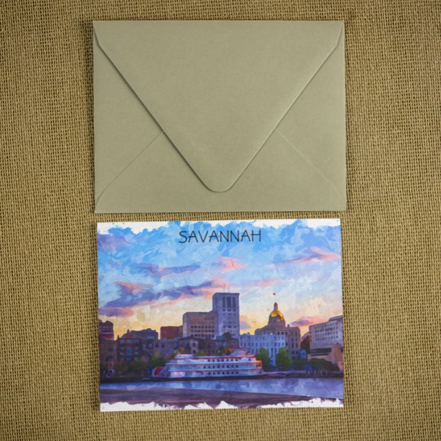 Savannah Georgia Skyline Riverfront Vykort (savannah georgia riverfront postcard)