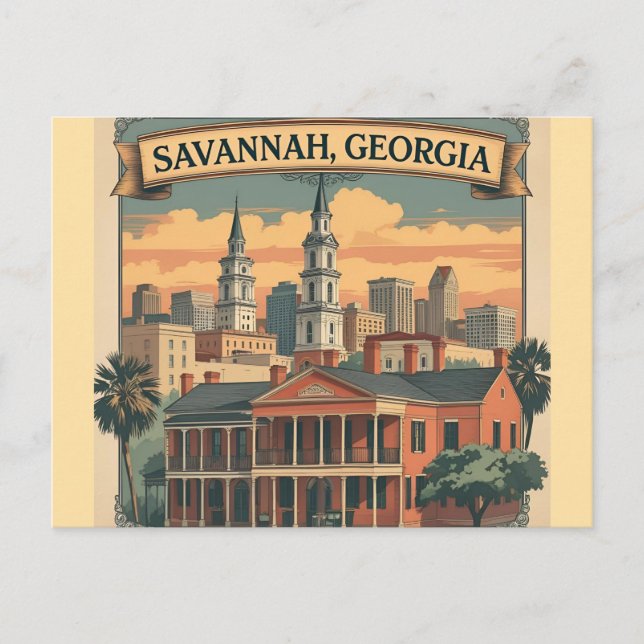 Savannah Georgia Skyline | Savannah Cityscape Vykort (Framsida)