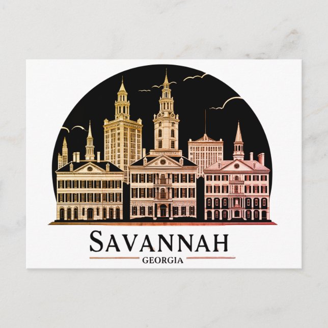 Savannah Georgia Skyline Vykort (Framsida)