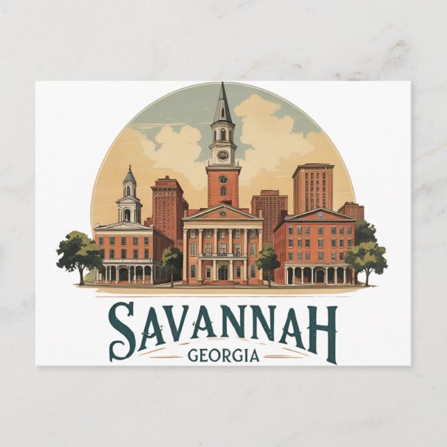 Savannah Georgia Skyline Vykort (Framsida)