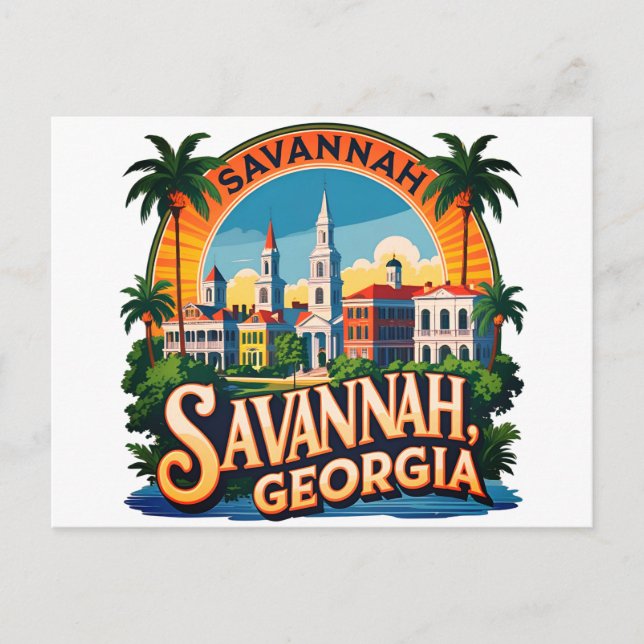 Savannah Georgia Skyline Vykort (Framsida)