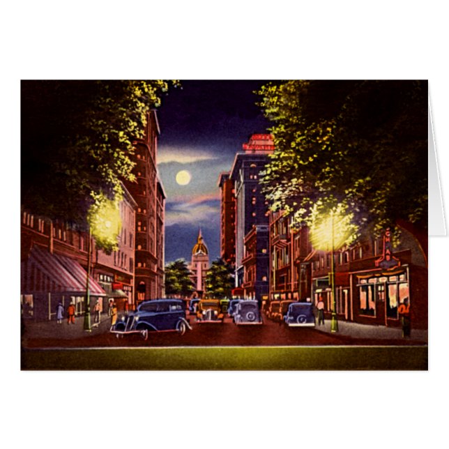 Savannah Georgia tjurgata på natten Hälsningskort (Framsidan Horizontal)