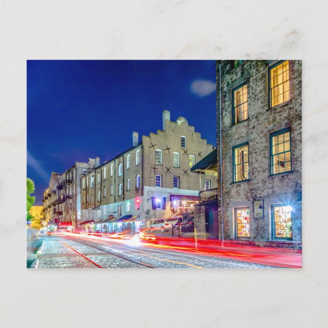 savannah georgia town usa water front night vykort (Framsida)