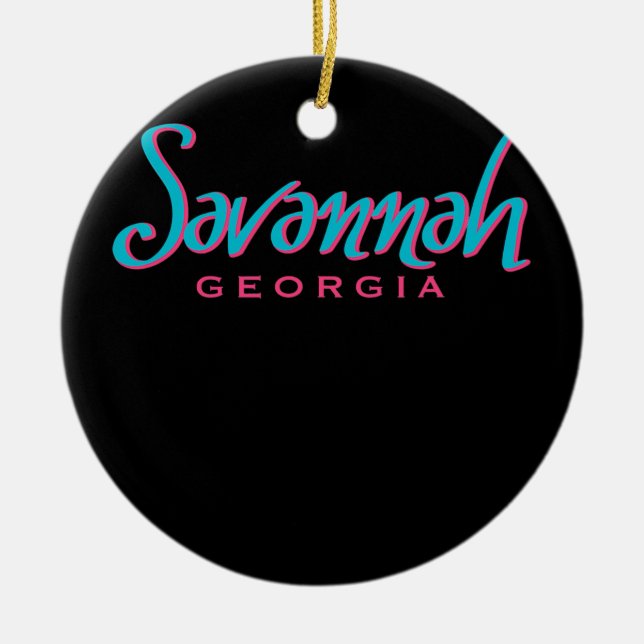 Savannah Georgia Typografiska Souvenir Julgransprydnad Keramik (Framsidan)