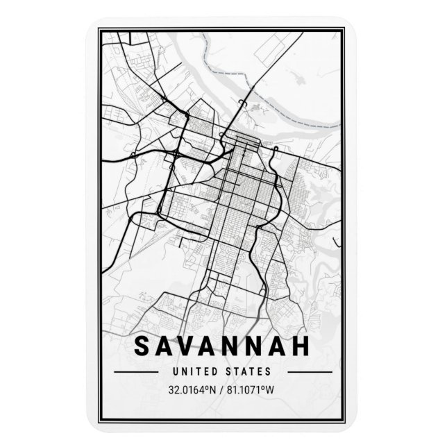 Savannah Georgia USA Travel City Karta Magnet (Vertikal)