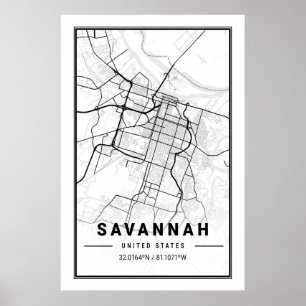 Savannah Georgia USA Travel City Karta Poster