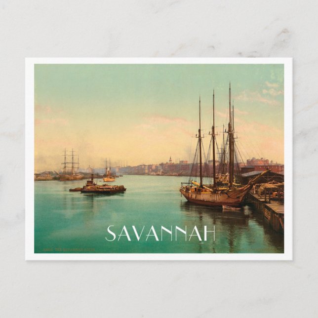 Savannah Georgia Vintage River Scene Vykort (Framsida)