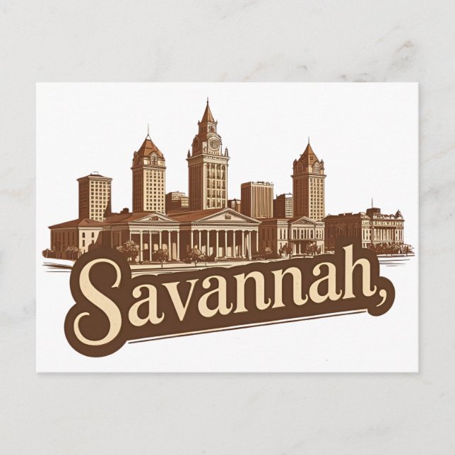 Savannah Georgia vintage Skyline Vykort (Framsida)