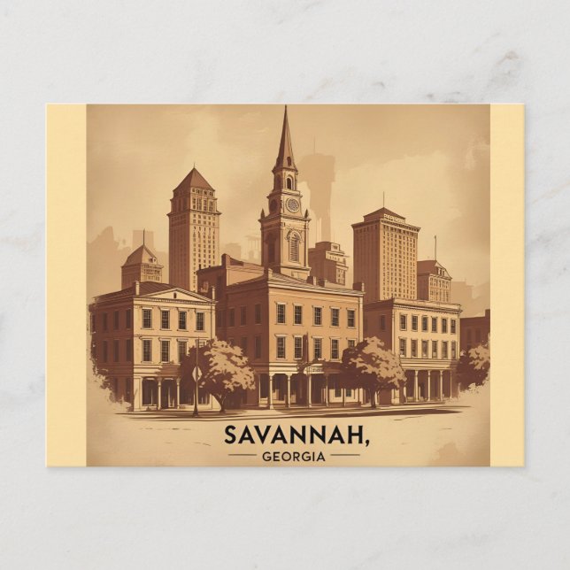 Savannah Georgia vintage Skyline Vykort (Framsida)