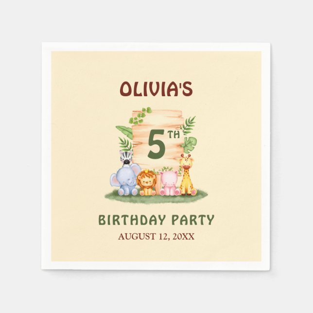 Savannah giraffe lejon hippo zebra-elefant pappersservett (Framsidan)