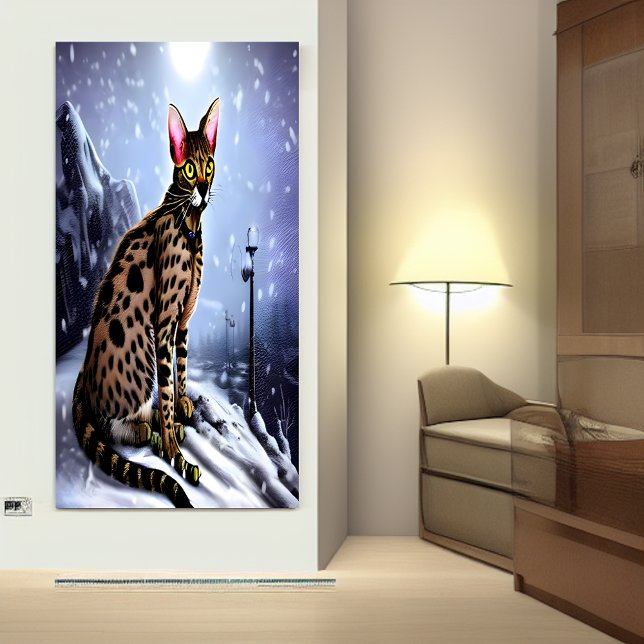 Savannah-katt i snöberget | AI Art Poster (Skapare uppladdad)