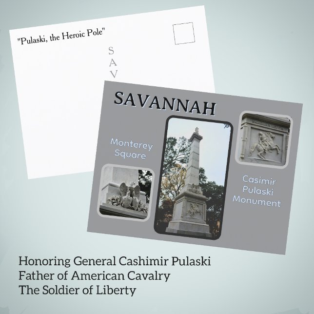 Savannah Monterey Square Casimir Pulaski Monument Vykort (Skapare uppladdad)