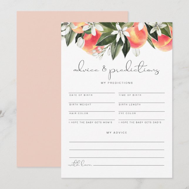 SAVANNAH Peach Baby Advice and Predictions Card Inbjudningar (Fram/baksida)