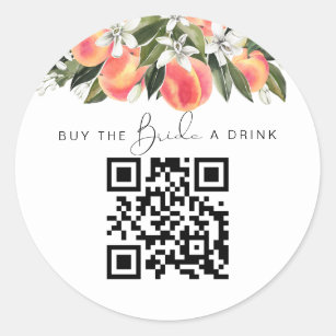 SAVANNAH Peach Köp en QR-kod för dryck till briden Runt Klistermärke