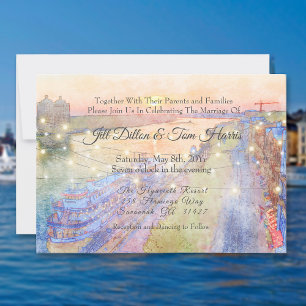Savannah River Sunset Watercolor Bröllop Inbjudningar