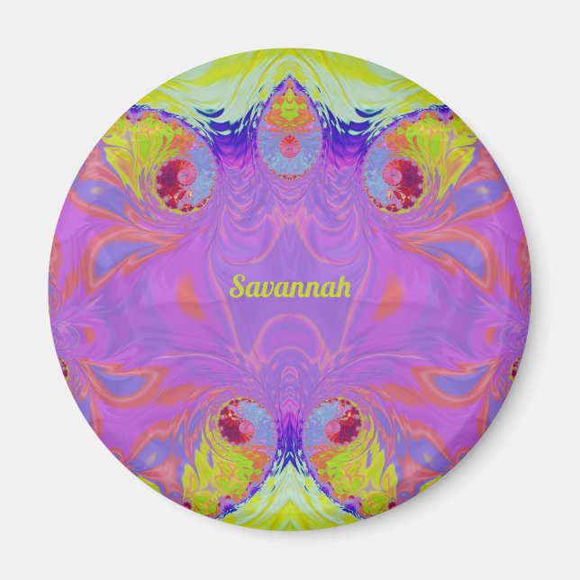 SAVANNAH ~ Rosa Orange Gult Blue Fractal ~ Magnet (Framsidan)