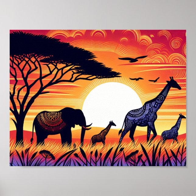 Savannah Silhouettes: A Sunset Sergranat Poster (Framsidan)