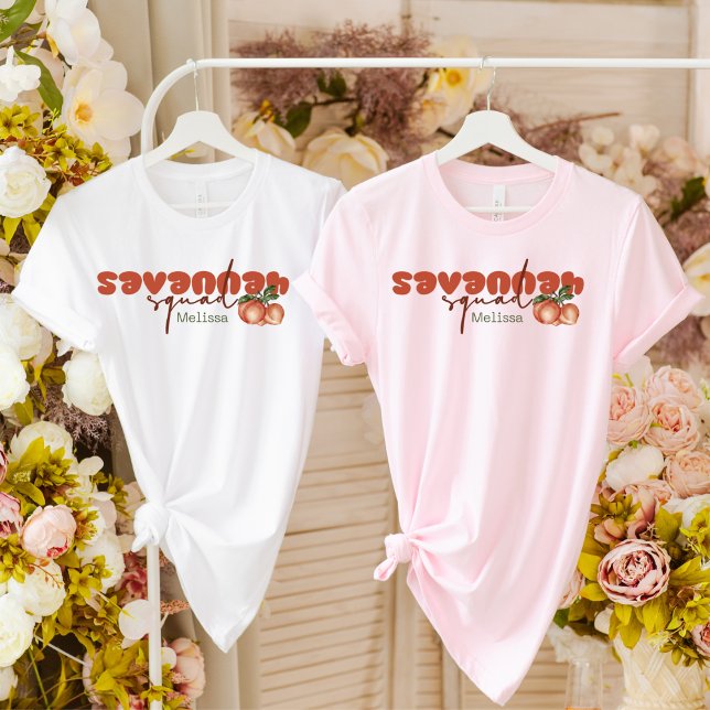 Savannah Squad Peach Bridesmaid Retro Bachelorette T Shirt (Skapare uppladdad)