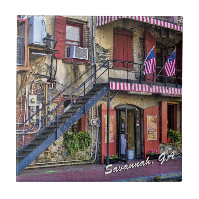 Savannahen Georgia för vintageflodgatan reser Kakelplatta (Framsidan)