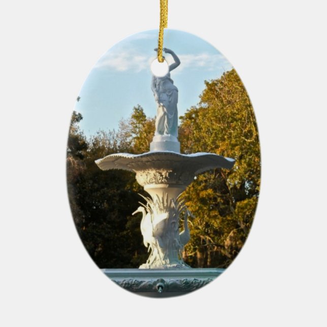 Savannahen Georgia Forsyth parkerar fontänen Julgransprydnad Keramik (Framsidan)