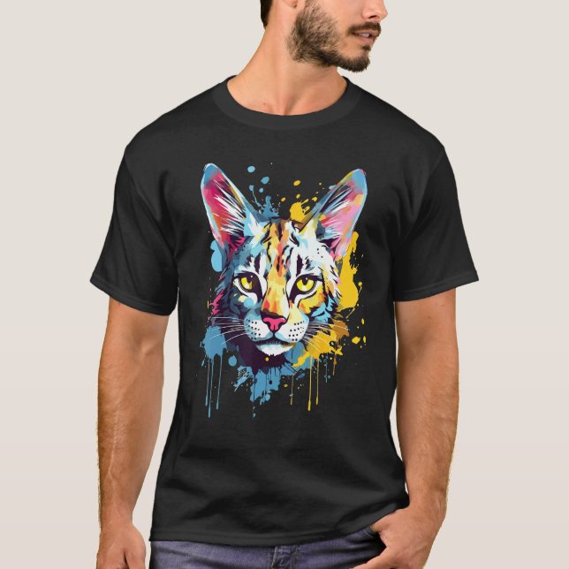 Savannahkatt Ansikte Färgglad Splash Art T Shirt (Framsida)
